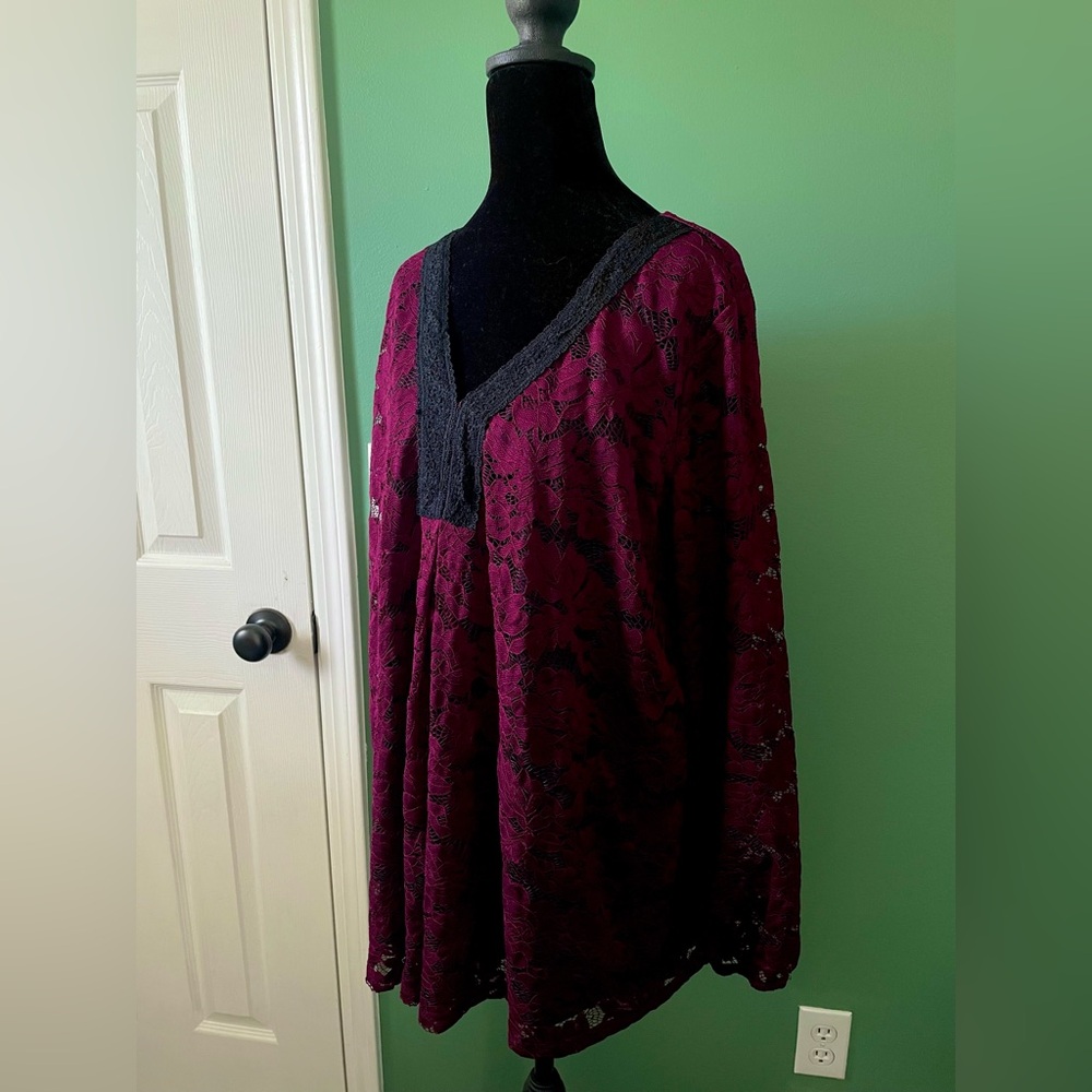 BloomChic Burgundy Lace Tunic – Size 18/20 Romantic Whimsigoth Cabincore